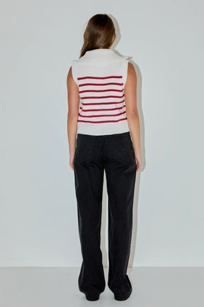 ENGLISH FACTORY - Stripe Half Zip Up Sleeveless Knit Top - TANK TOPS available at Objectrare