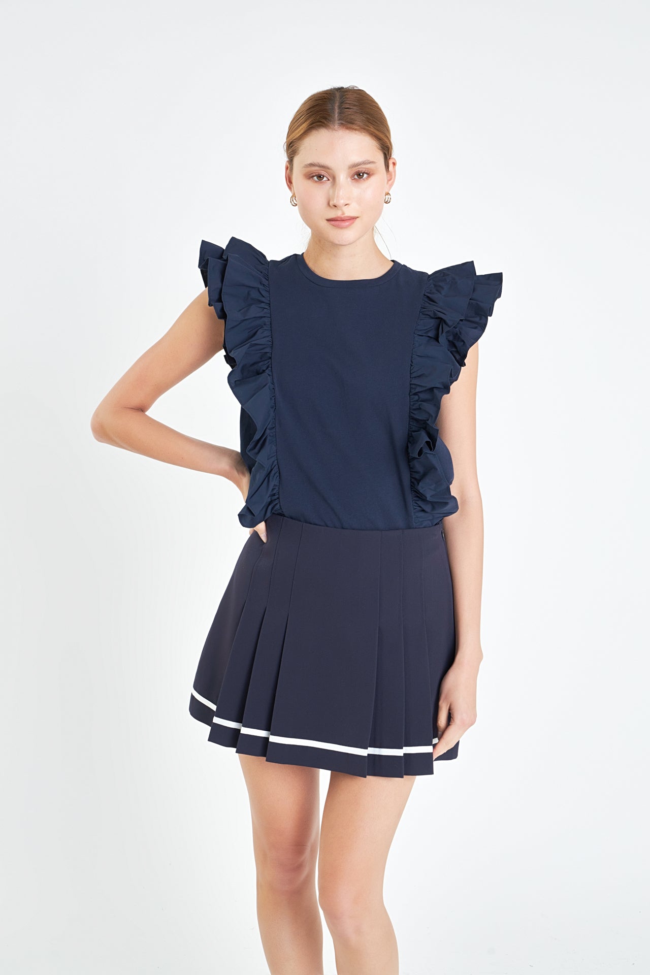 Poplin Ruffle Detail Sleeveless Top