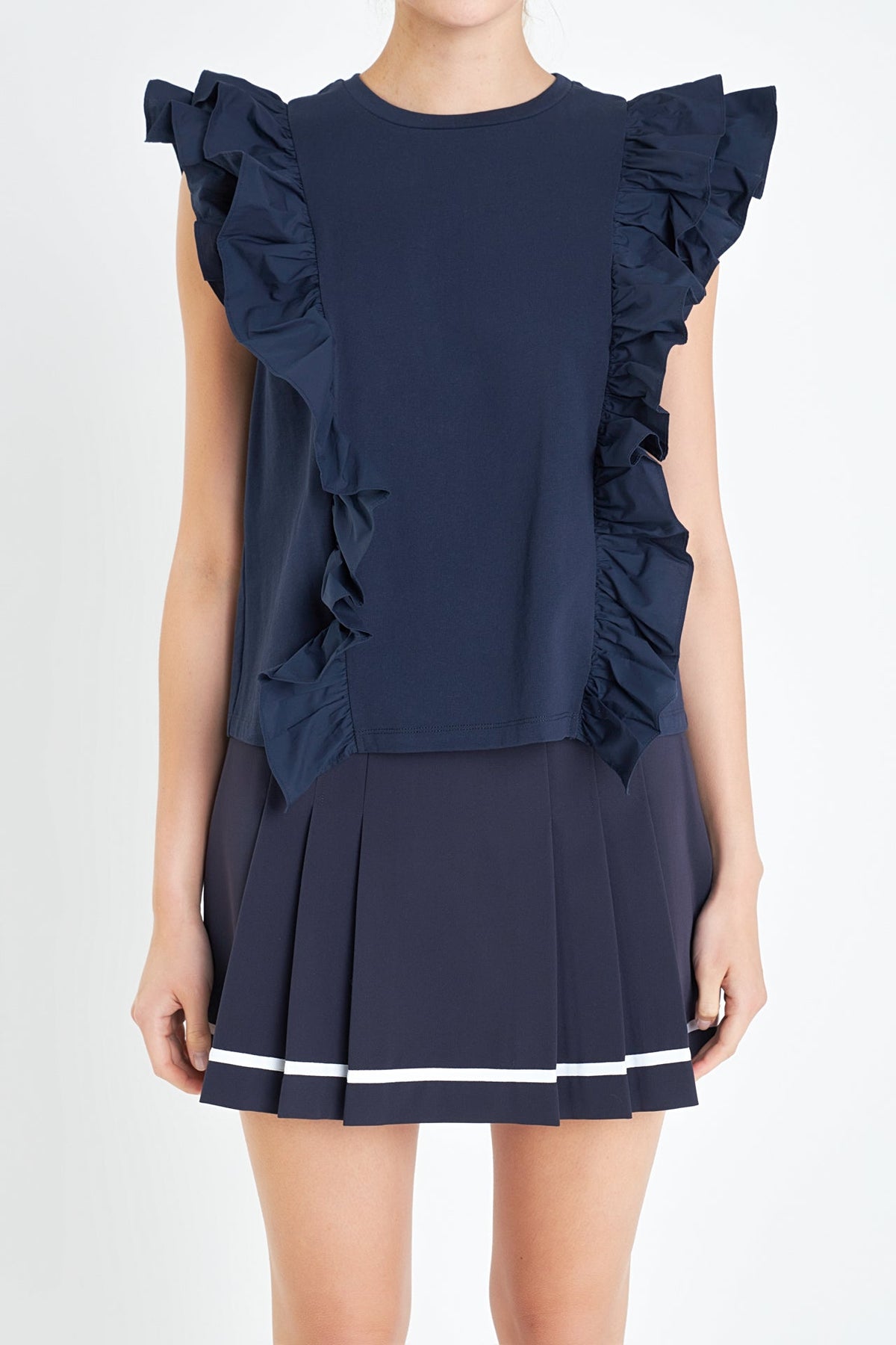 Poplin Ruffle Detail Sleeveless Top
