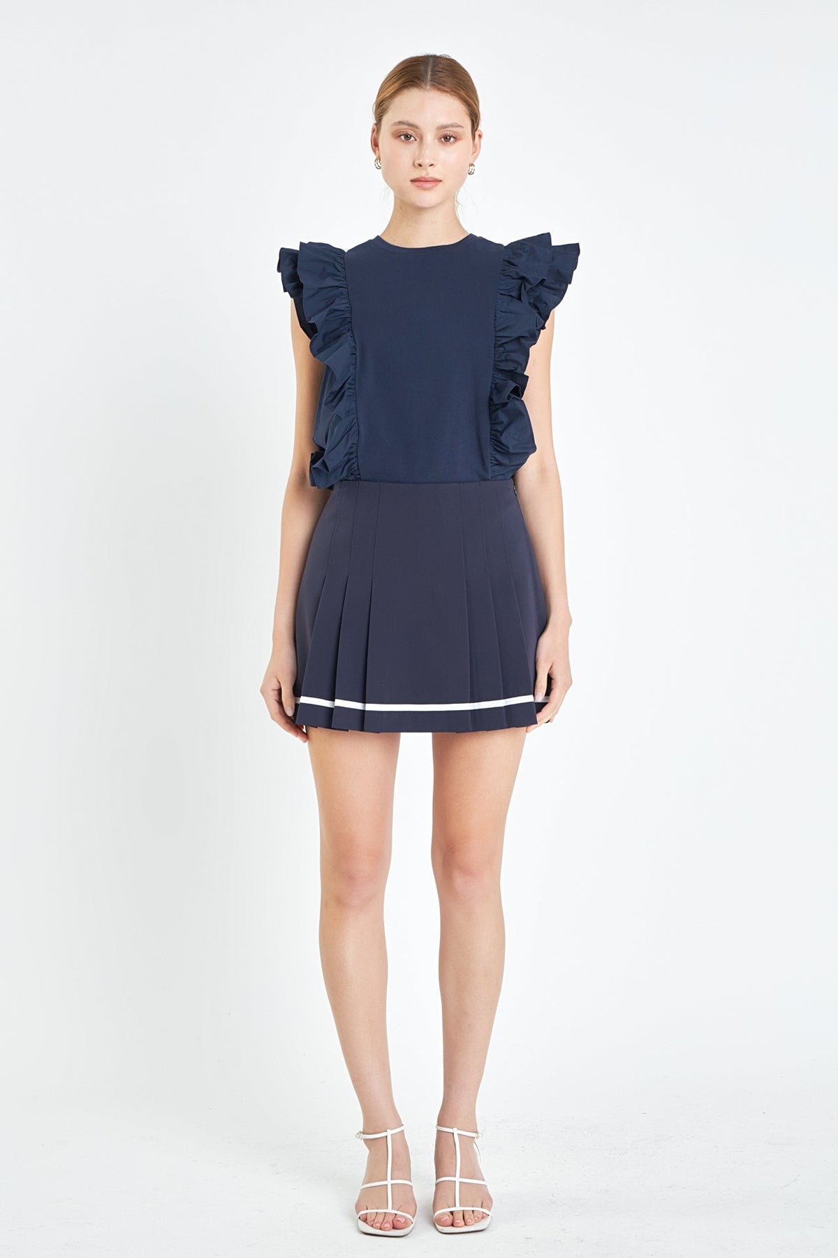 Poplin Ruffle Detail Sleeveless Top