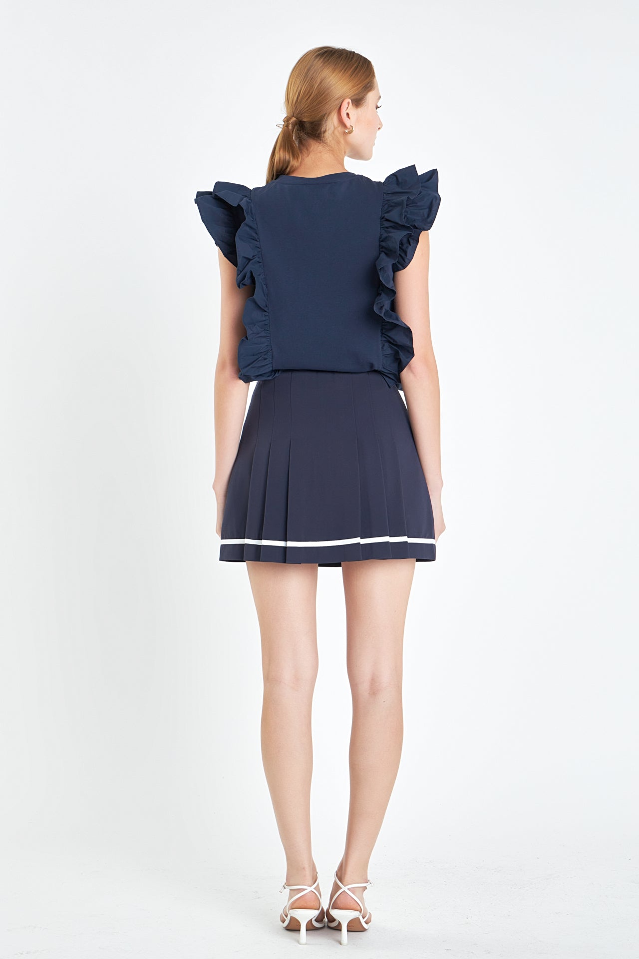 Poplin Ruffle Detail Sleeveless Top