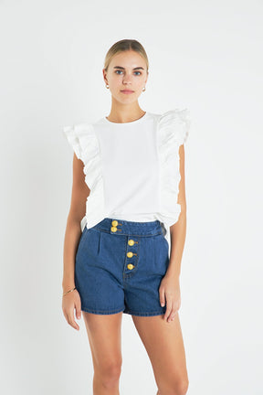 Poplin Ruffle Detail Sleeveless Top
