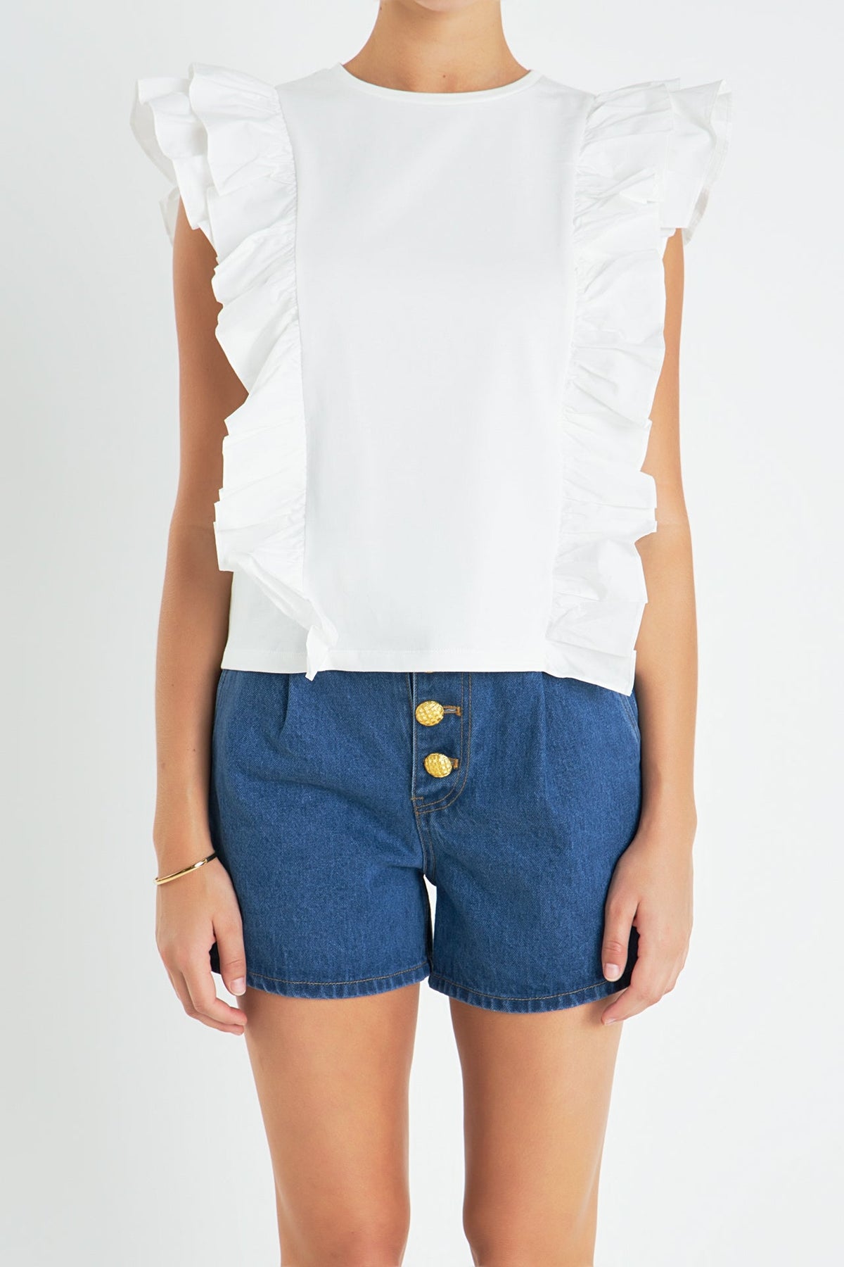 ENGLISH FACTORY - Poplin Ruffle Detail Sleeveless Top - TOPS available at Objectrare