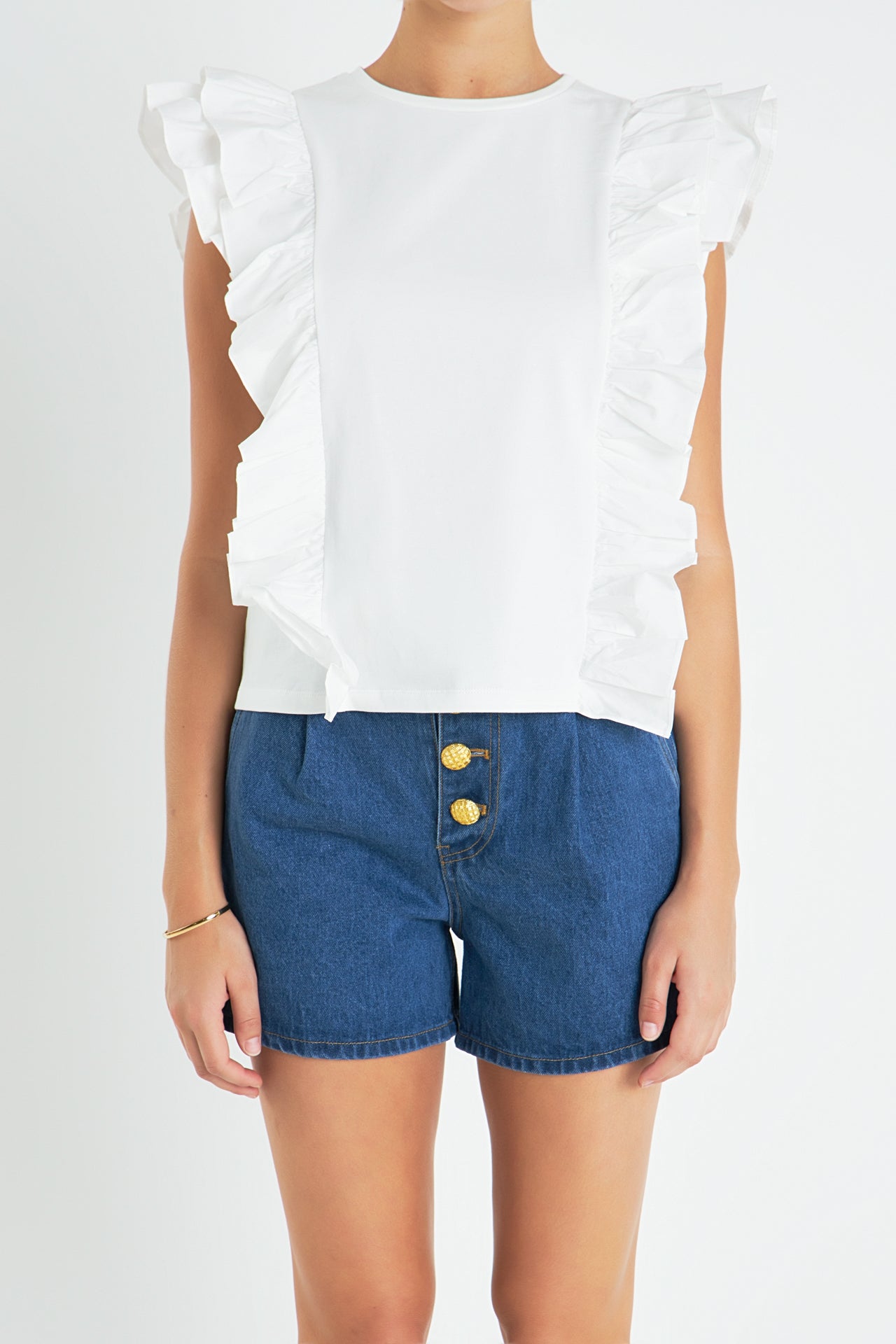 Poplin Ruffle Detail Sleeveless Top