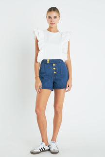 Poplin Ruffle Detail Sleeveless Top