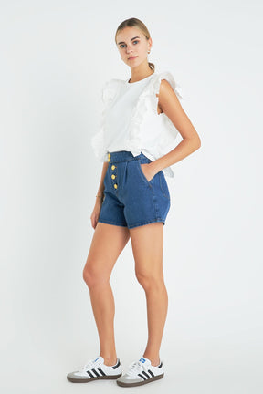 Poplin Ruffle Detail Sleeveless Top