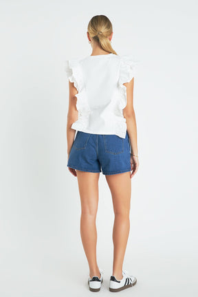 Poplin Ruffle Detail Sleeveless Top