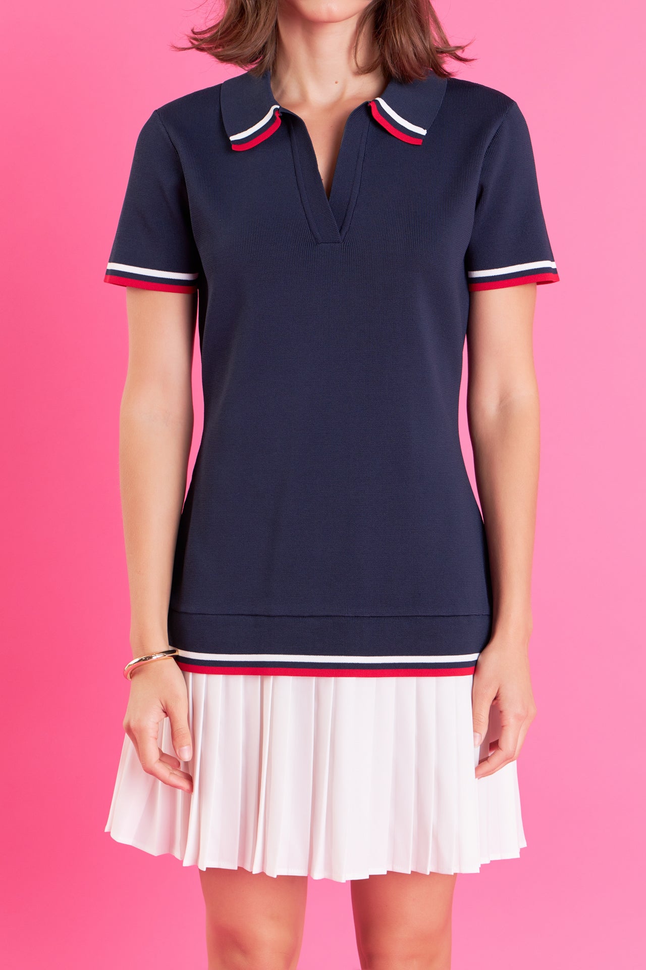 ENGLISH FACTORY - English Factory - Polo Short Sleeve Mix Media Mini Dress - DRESSES available at Objectrare