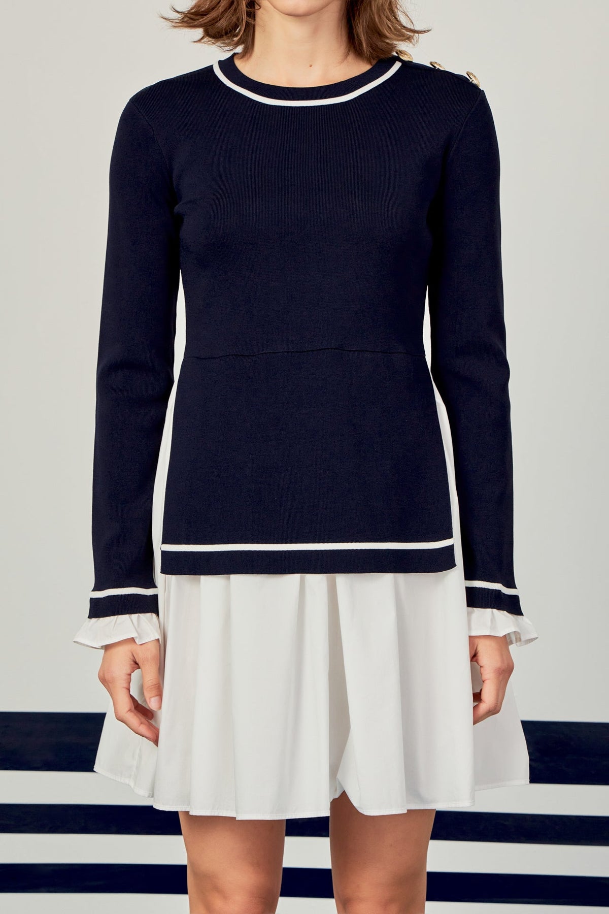 ENGLISH FACTORY - Mix Media Button Pointed Dress - DRESSES available at Objectrare