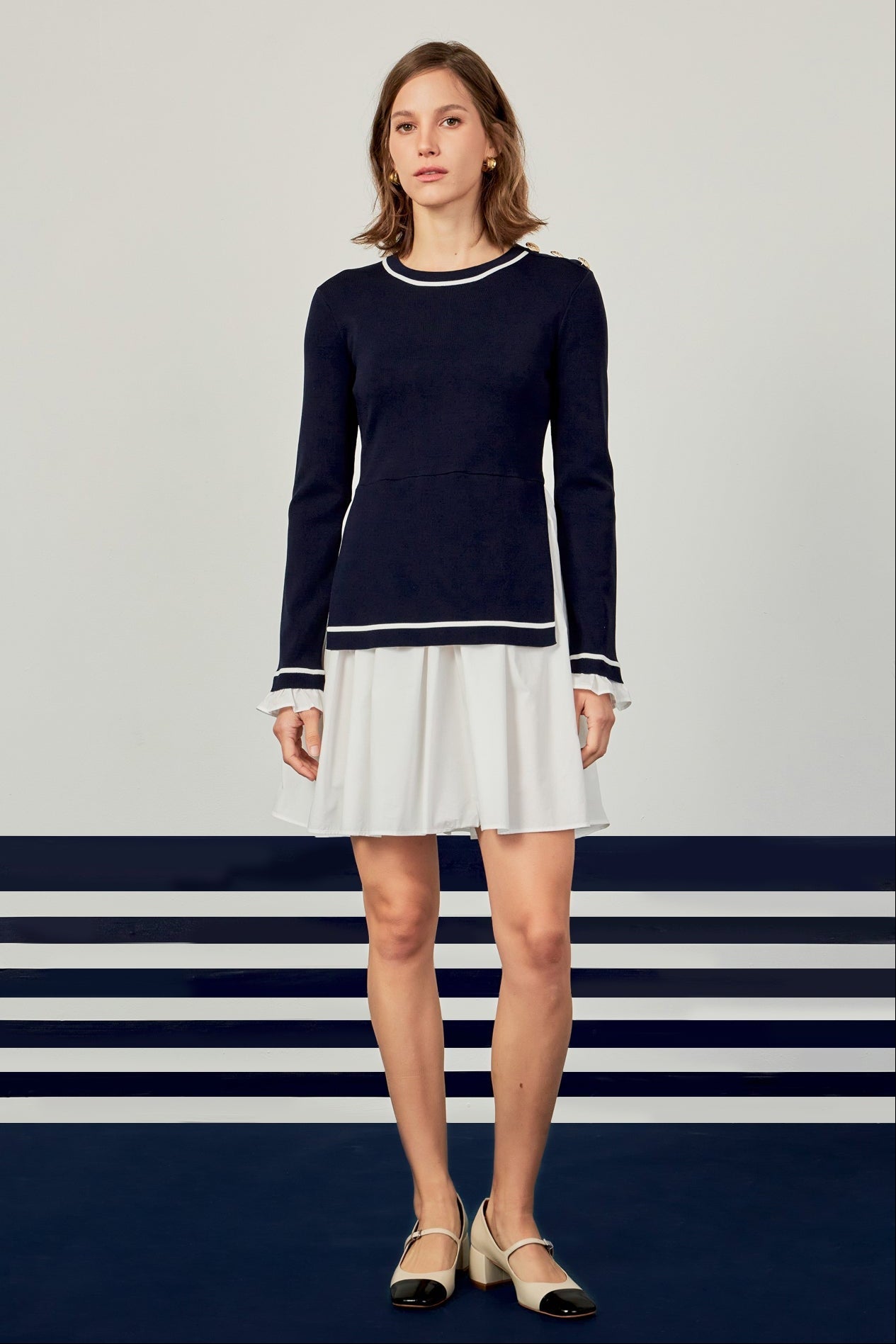 ENGLISH FACTORY - Mix Media Button Pointed Dress - DRESSES available at Objectrare