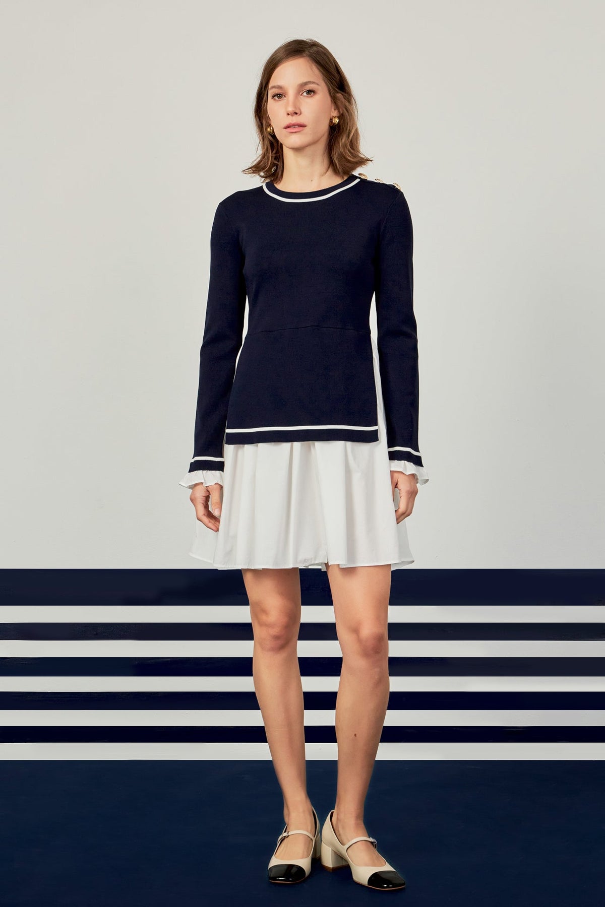 ENGLISH FACTORY - Mix Media Button Pointed Dress - DRESSES available at Objectrare
