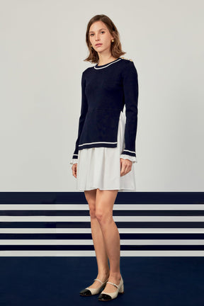 ENGLISH FACTORY - Mix Media Button Pointed Dress - DRESSES available at Objectrare