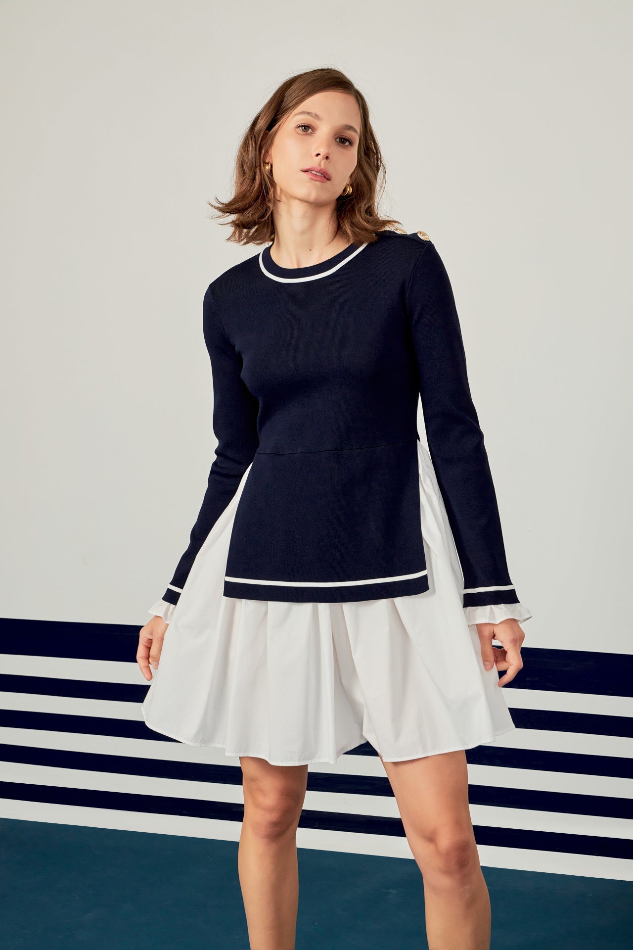 ENGLISH FACTORY - Mix Media Button Pointed Dress - DRESSES available at Objectrare