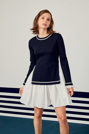 ENGLISH FACTORY - Mix Media Button Pointed Dress - DRESSES available at Objectrare