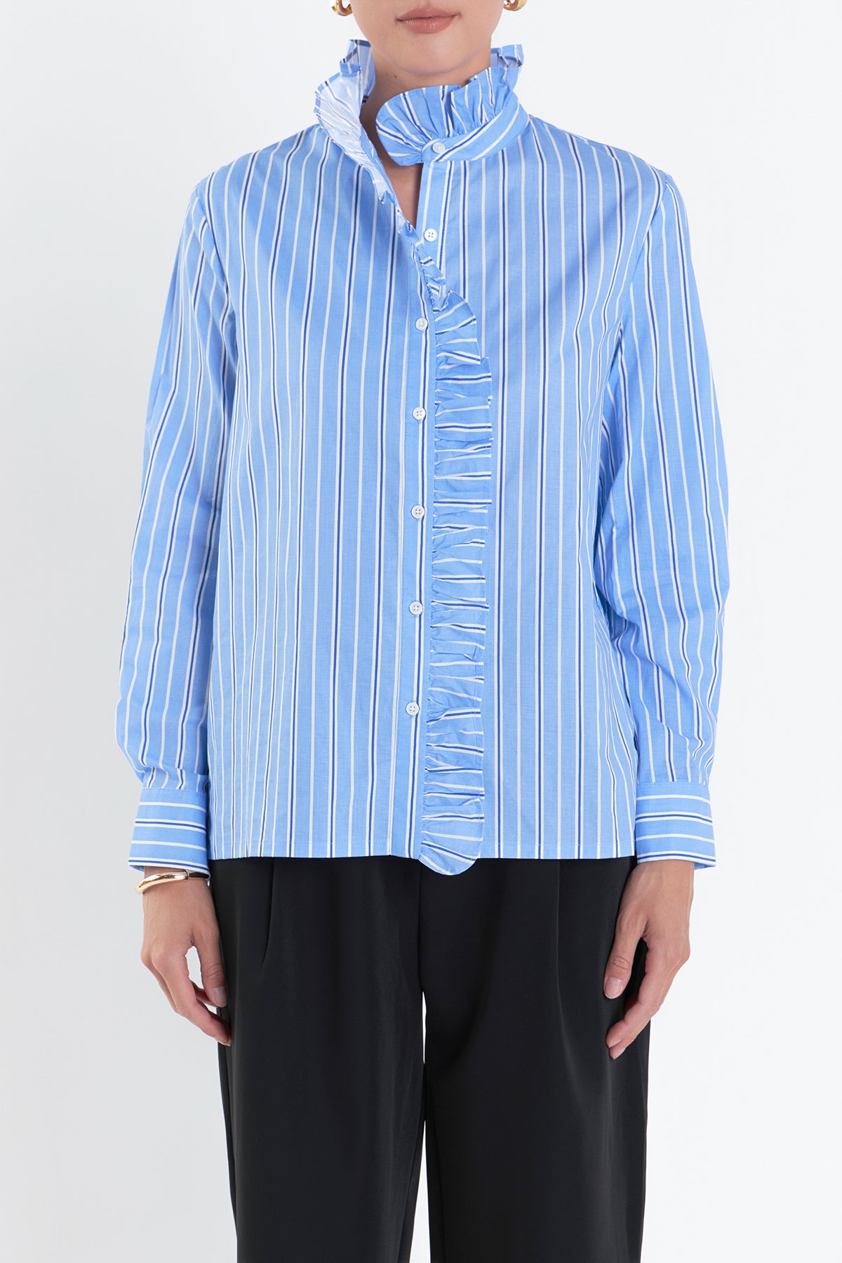 ENGLISH FACTORY - Stripe Ruffled Shirt - TOPS available at Objectrare