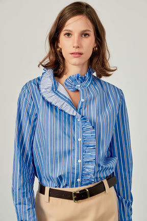 ENGLISH FACTORY - English Factory- Stripe Ruffled Shirt - SHIRTS & BLOUSES available at Objectrare