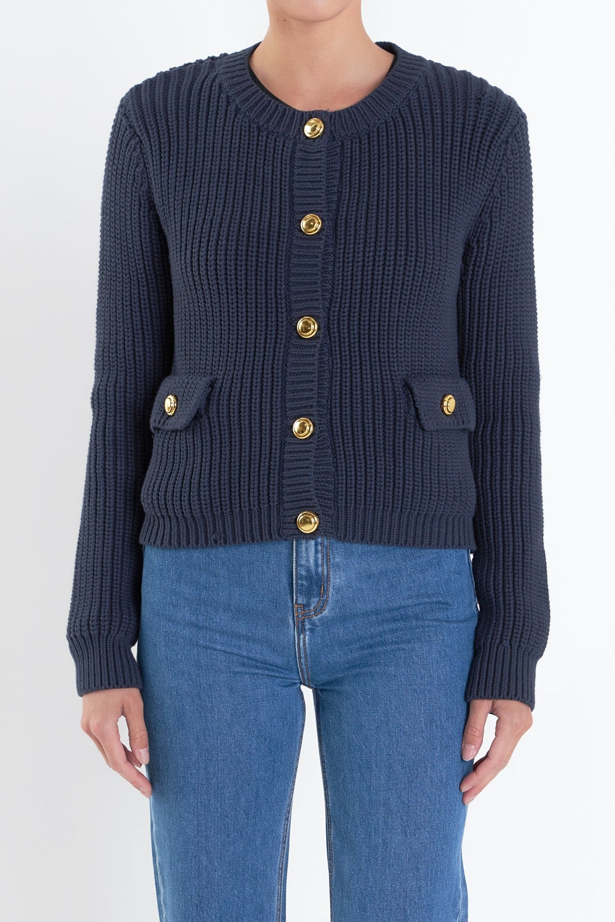 ENGLISH FACTORY - Gold Button Pointed Cardigan - SWEATERS & KNITS available at Objectrare