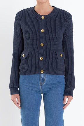 ENGLISH FACTORY - Gold Button Pointed Cardigan - SWEATERS & KNITS available at Objectrare