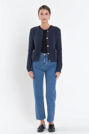 ENGLISH FACTORY - Gold Button Pointed Cardigan - SWEATERS & KNITS available at Objectrare
