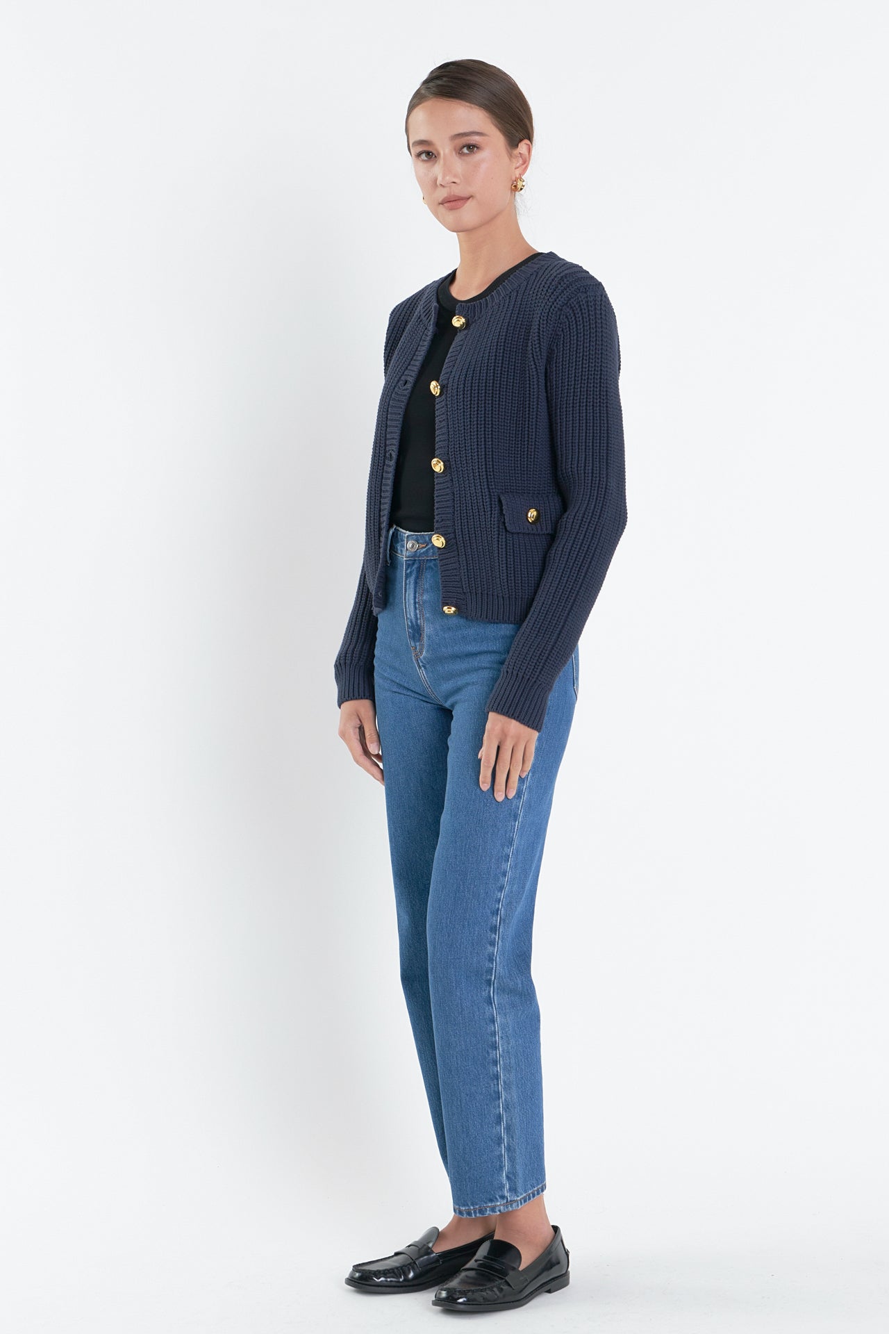 ENGLISH FACTORY - Gold Button Pointed Cardigan - SWEATERS & KNITS available at Objectrare