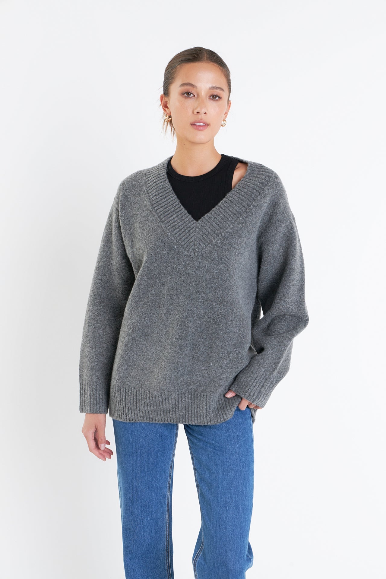 ENGLISH FACTORY - V Neckline Oversized Sweater - SWEATERS & KNITS available at Objectrare