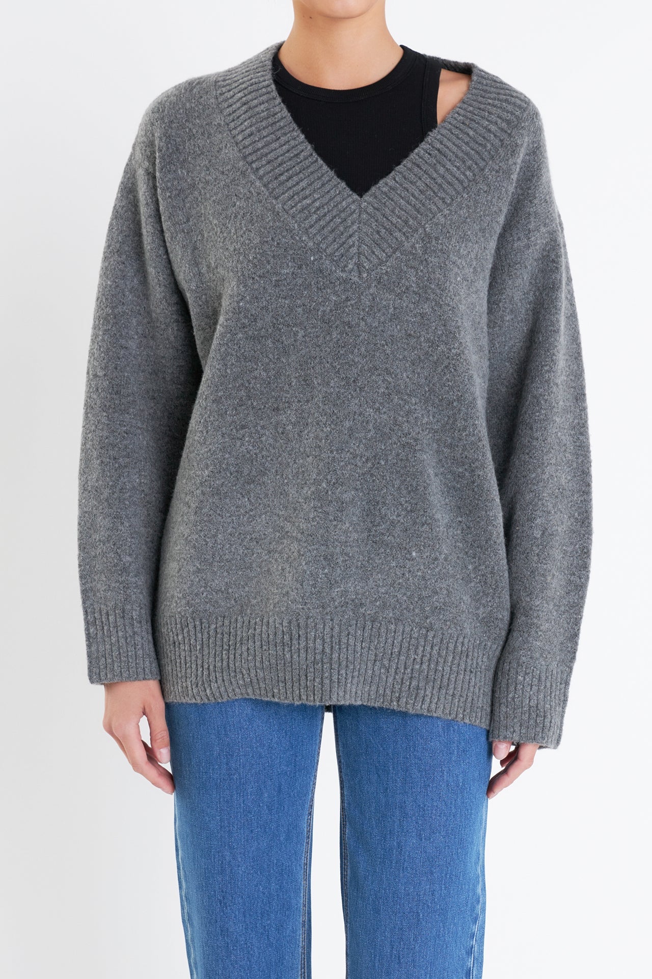 ENGLISH FACTORY - V Neckline Oversized Sweater - SWEATERS & KNITS available at Objectrare