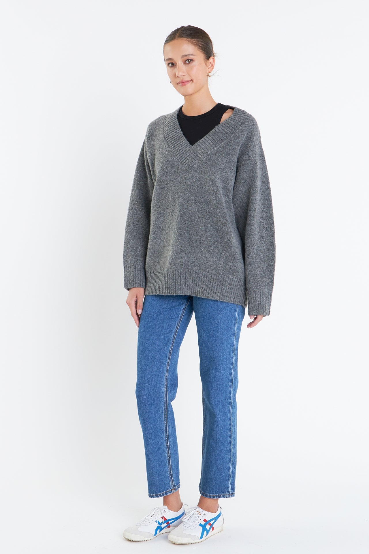 ENGLISH FACTORY - V Neckline Oversized Sweater - SWEATERS & KNITS available at Objectrare