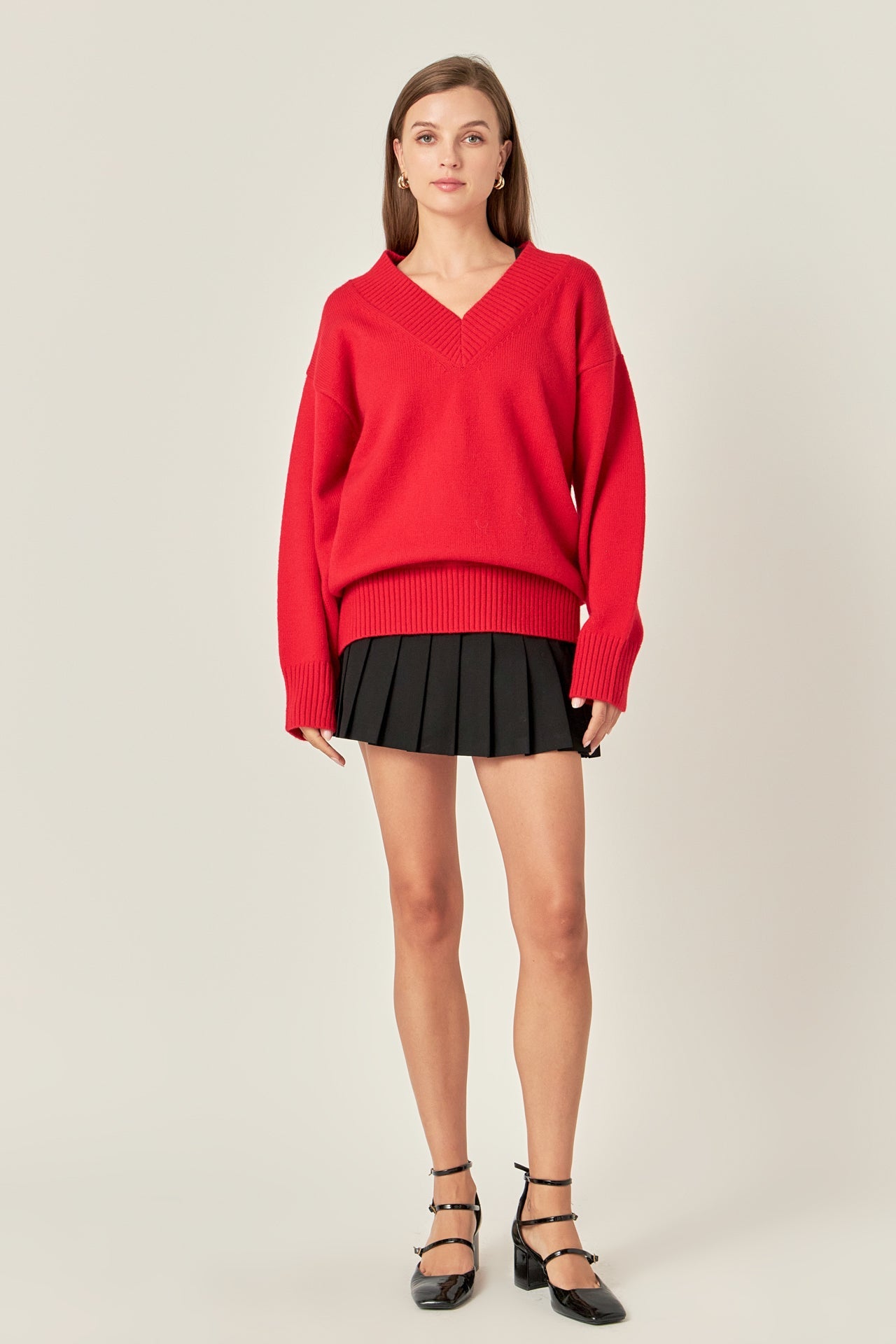 ENGLISH FACTORY - V Neckline Oversized Sweater - SWEATERS & KNITS available at Objectrare