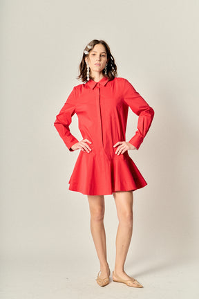 Petite Collar Flare Skirt Dress