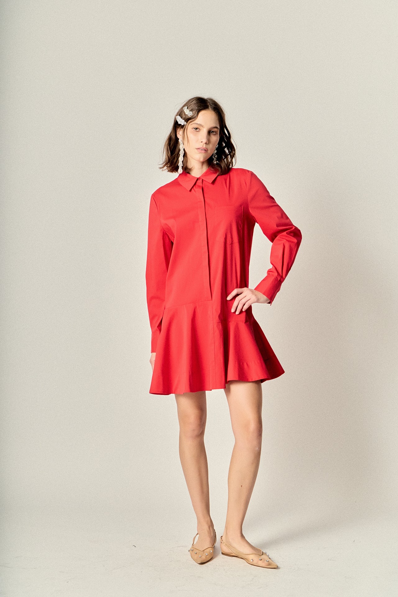 Petite Collar Flare Skirt Dress