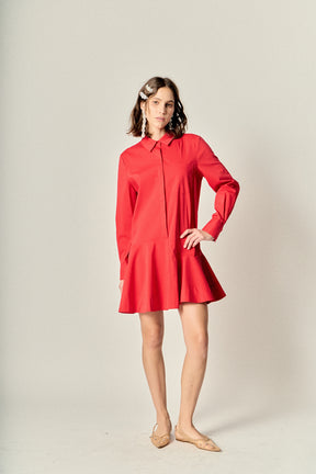 Petite Collar Flare Skirt Dress