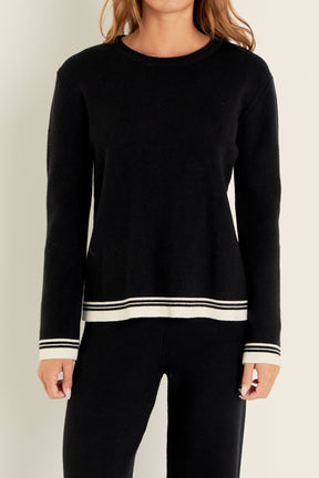 ENGLISH FACTORY - Contrast Stripe Detail Knit Top - TOPS available at Objectrare