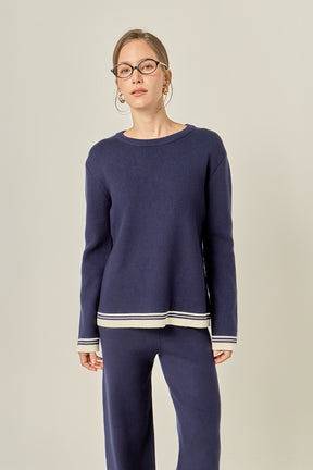 ENGLISH FACTORY - Contrast Stripe Detail Knit Top - TOPS available at Objectrare