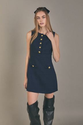 ENGLISH FACTORY - English Factory - Gold Button Pointed Tweed Dress - DRESSES available at Objectrare