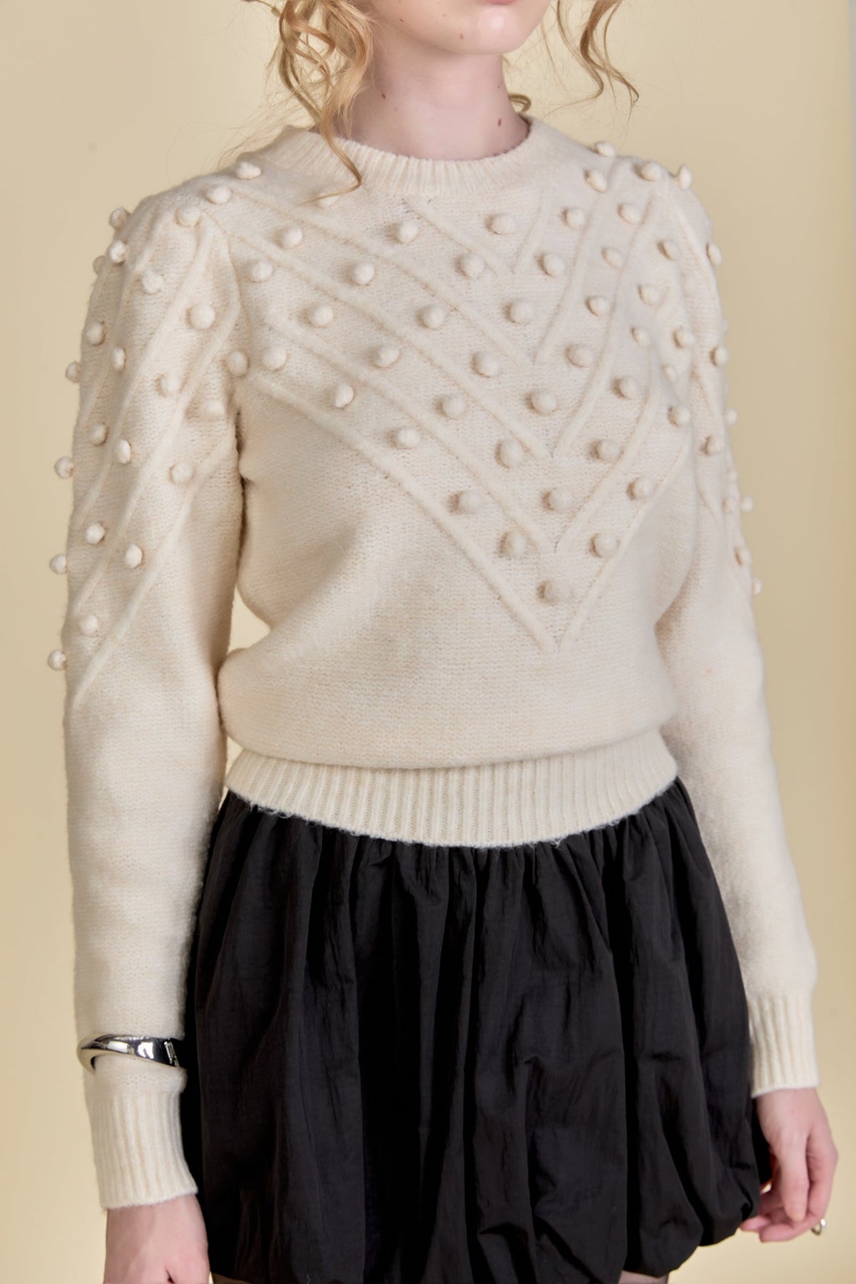 ENGLISH FACTORY - Pom Pom Detail Long Sleeve Sweater - SWEATERS & KNITS available at Objectrare