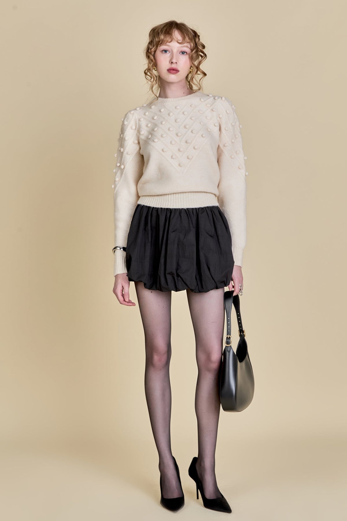 ENGLISH FACTORY - Pom Pom Detail Long Sleeve Sweater - SWEATERS & KNITS available at Objectrare