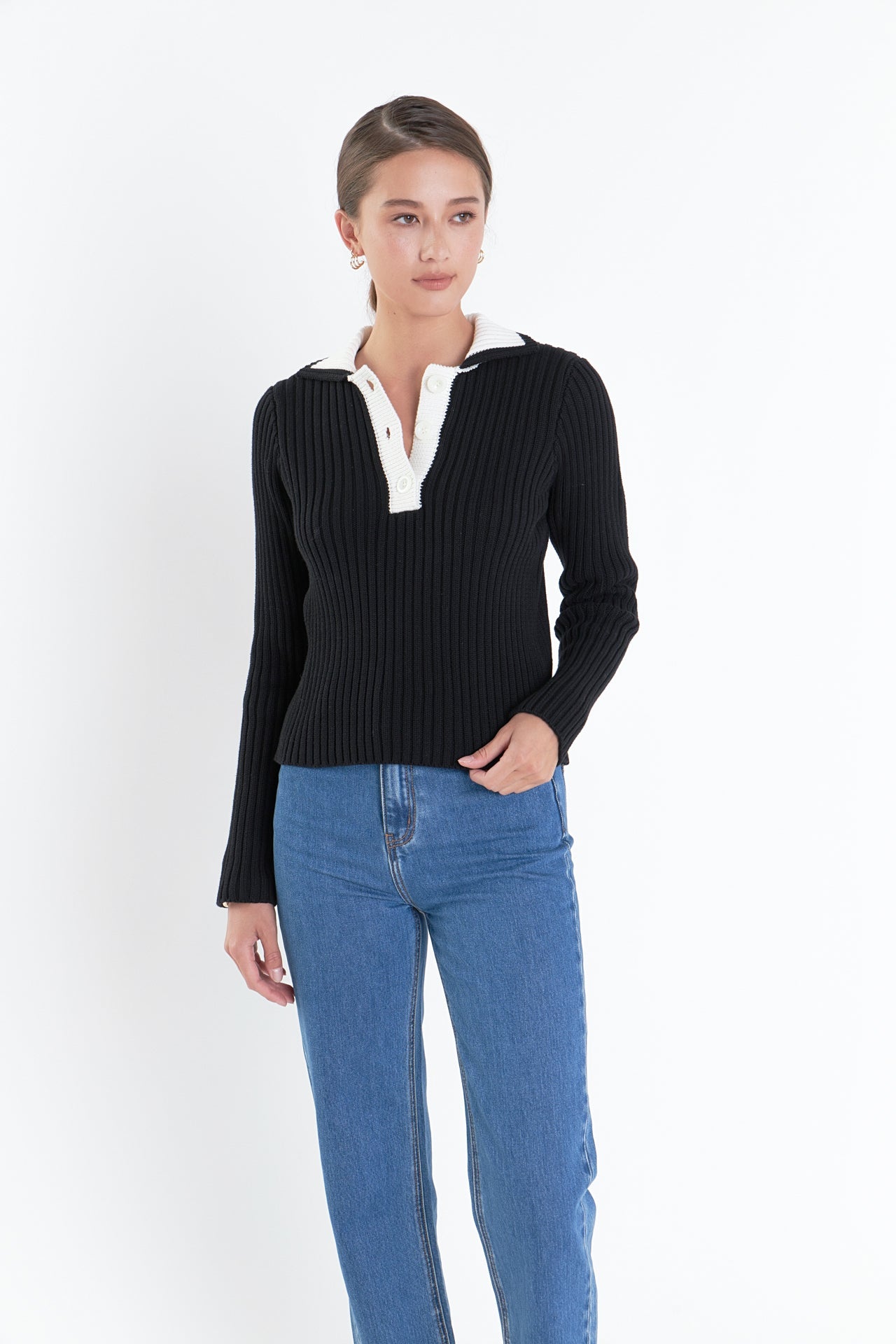 ENGLISH FACTORY - English Factory - Color Block Polo Knit in Black - TOPS available at Objectrare