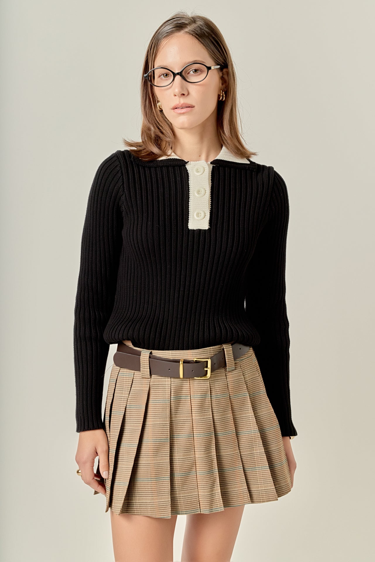 ENGLISH FACTORY - Color Block Polo Knit in Black - TOPS available at Objectrare