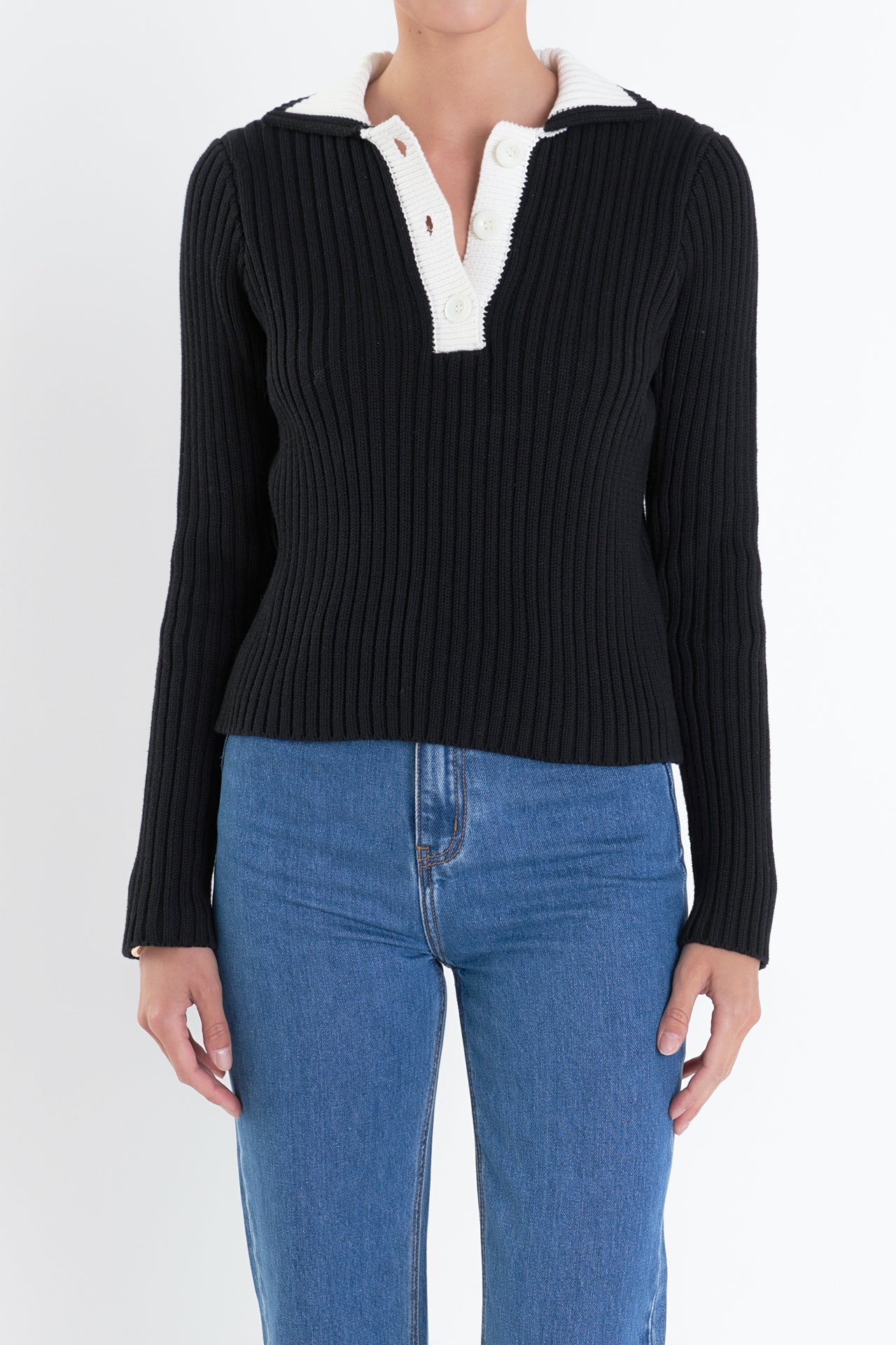 ENGLISH FACTORY - English Factory - Color Block Polo Knit in Black - TOPS available at Objectrare