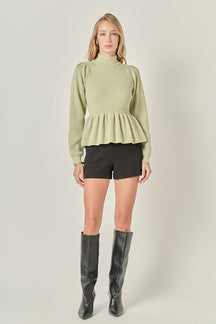 ENGLISH FACTORY - Peplum Waist Knit Top - TOPS available at Objectrare