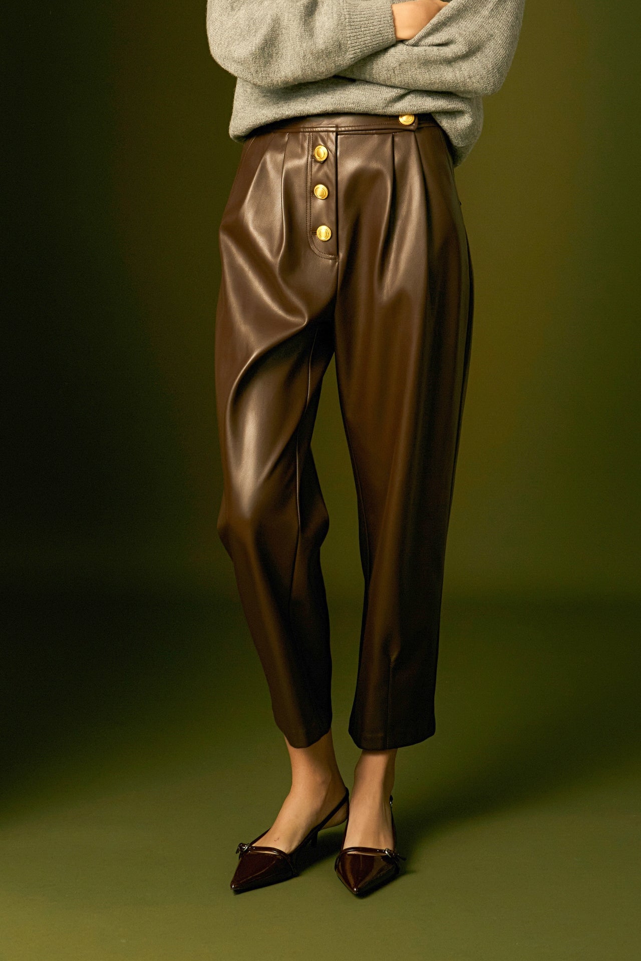 ENGLISH FACTORY - Faux Leather Trousers - PANTS available at Objectrare