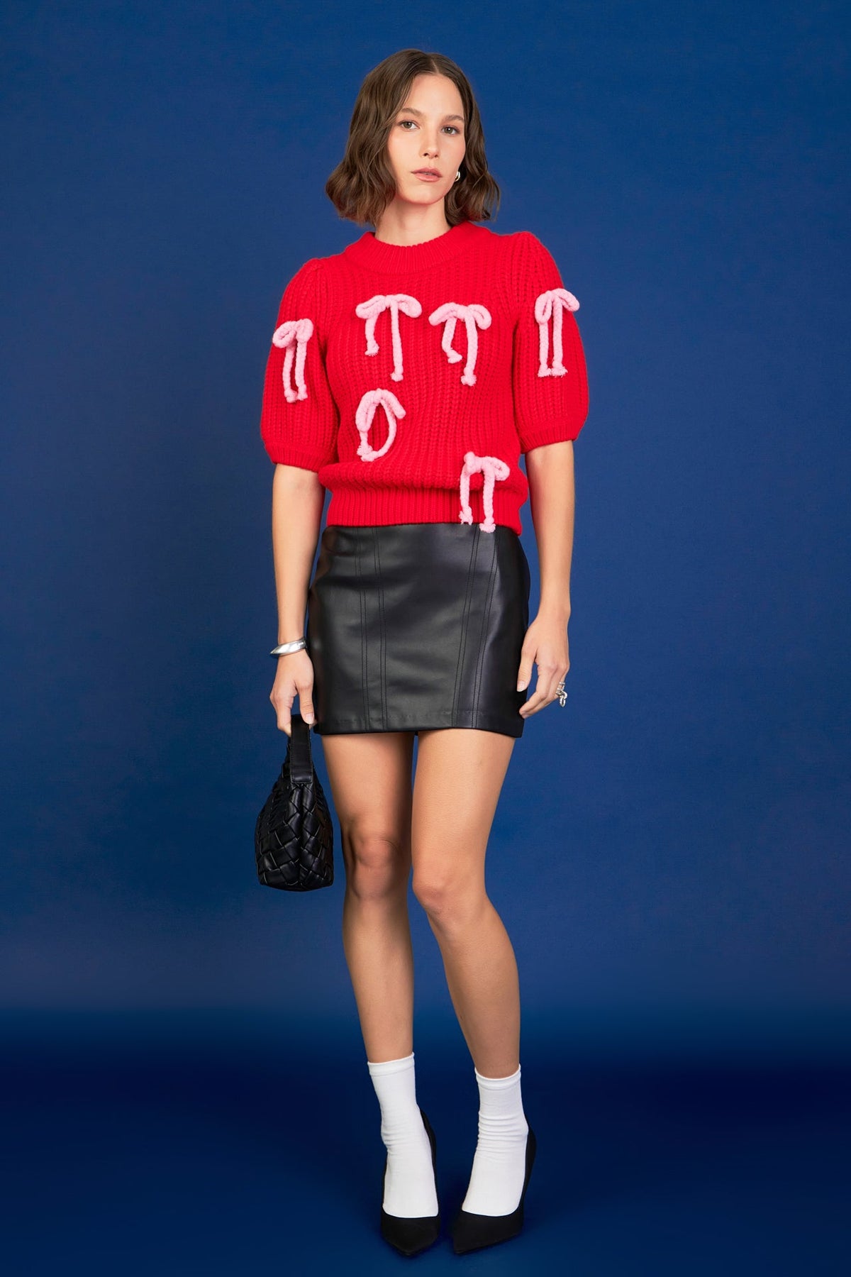 ENGLISH FACTORY - Bow Detailed Puff Sleeves Knit - SWEATERS & KNITS available at Objectrare