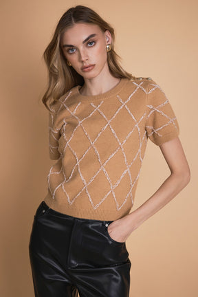 ENDLESS ROSE - Endless Rose - Diamond Pattern Knit Top - SWEATERS & KNITS available at Objectrare