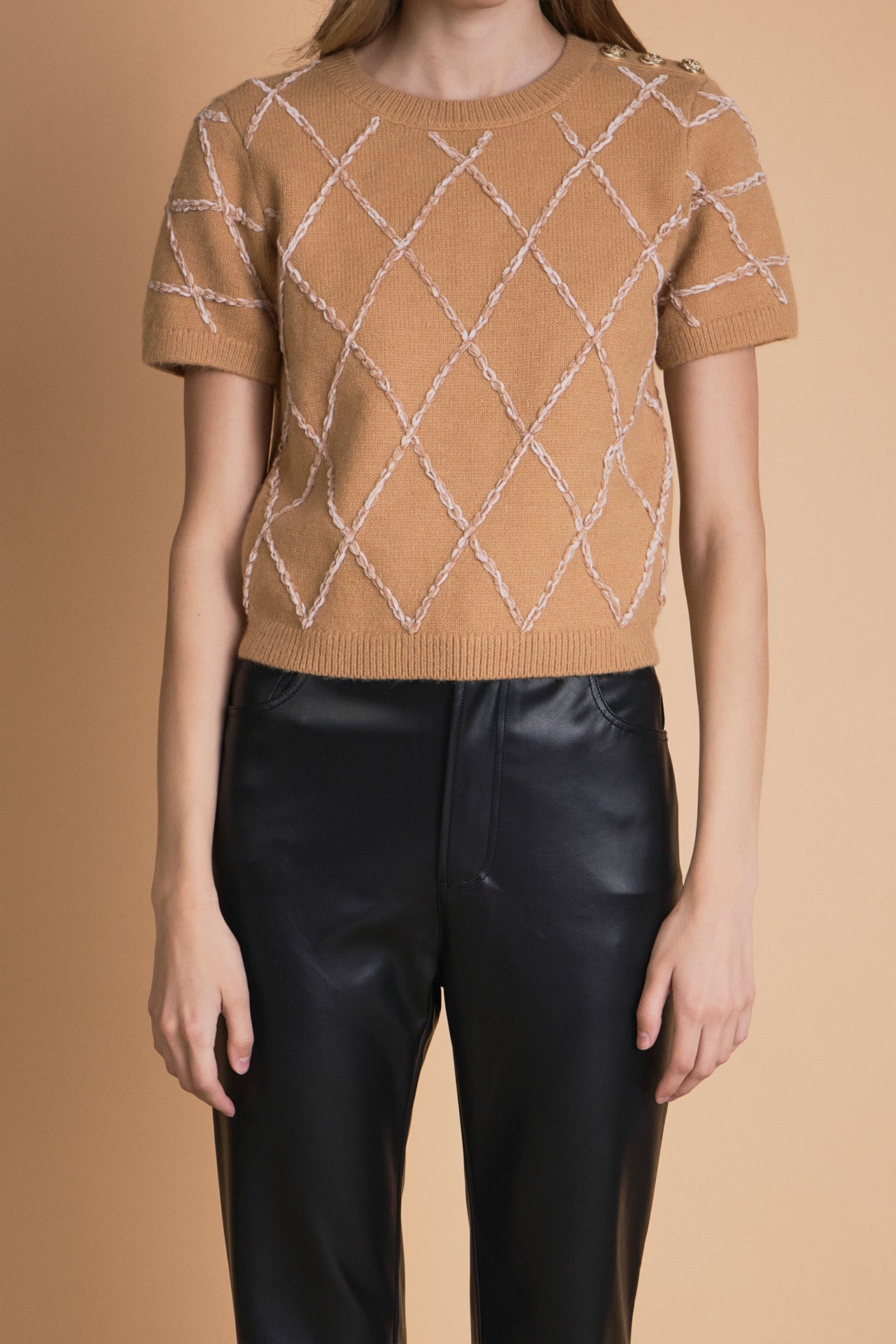 ENDLESS ROSE - Endless Rose - Diamond Pattern Knit Top - SWEATERS & KNITS available at Objectrare