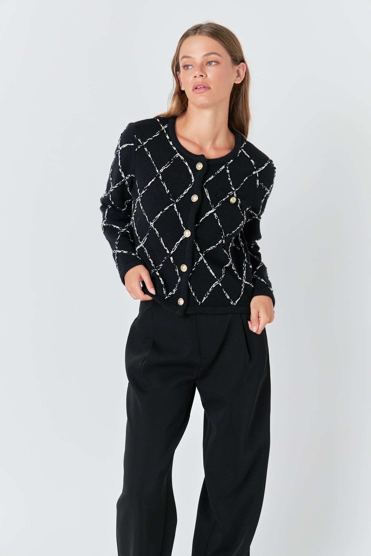 ENDLESS ROSE - Endless Rose - Diamond Pattern Knit Jacket - SWEATERS & KNITS available at Objectrare