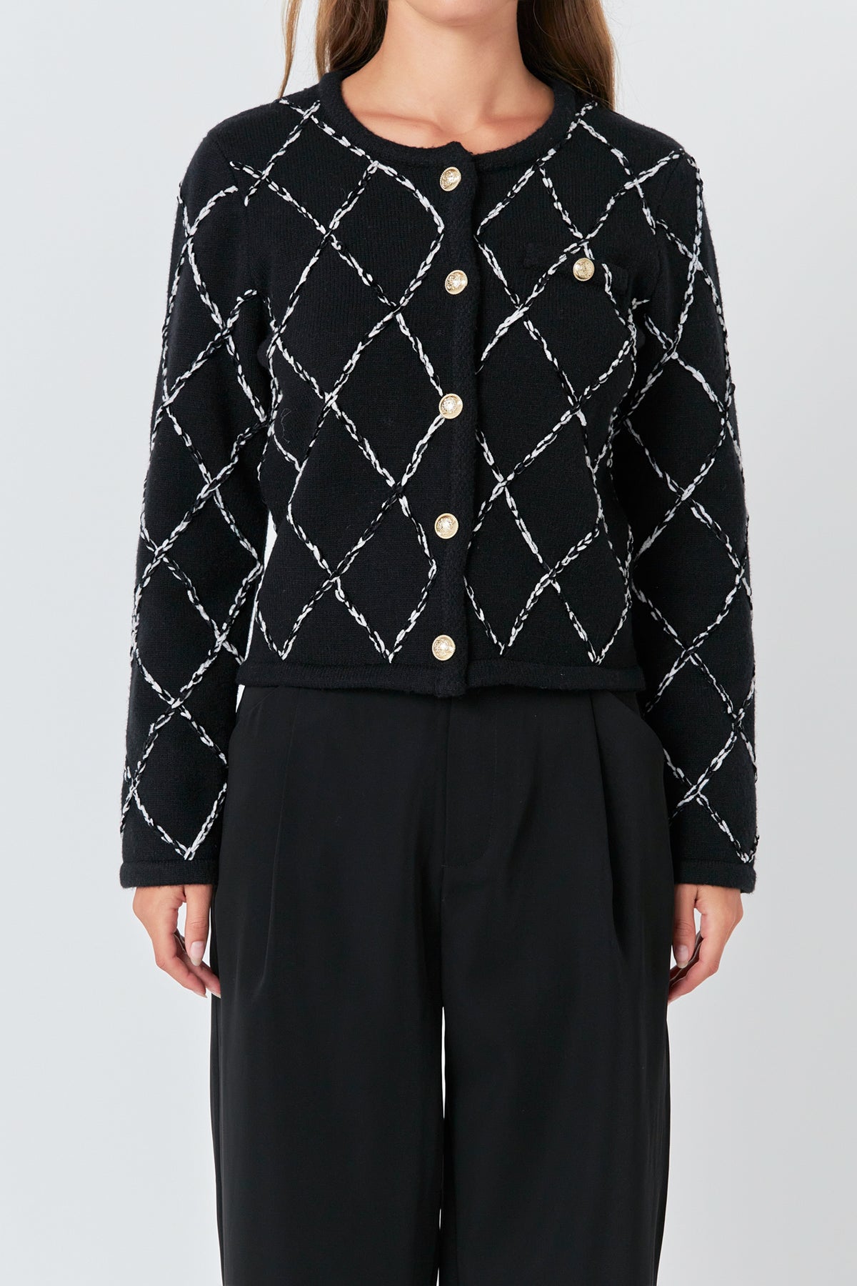 ENDLESS ROSE - Diamond Pattern Knit - SWEATERS & KNITS available at Objectrare