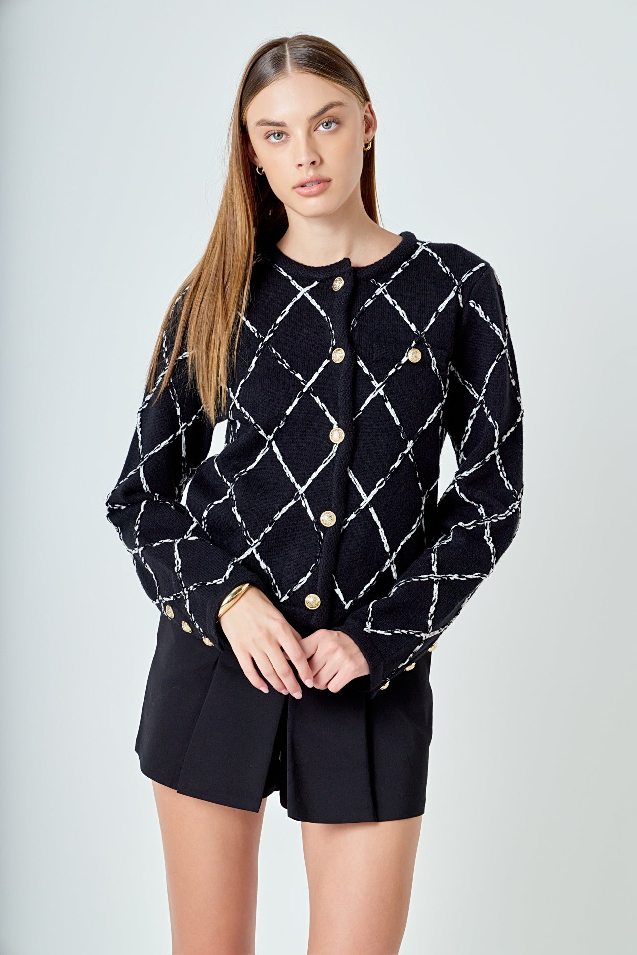 ENDLESS ROSE - Diamond Pattern Knit - SWEATERS & KNITS available at Objectrare