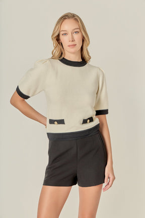ENGLISH FACTORY - Combo Puff Sleeves Knit - SWEATERS & KNITS available at Objectrare
