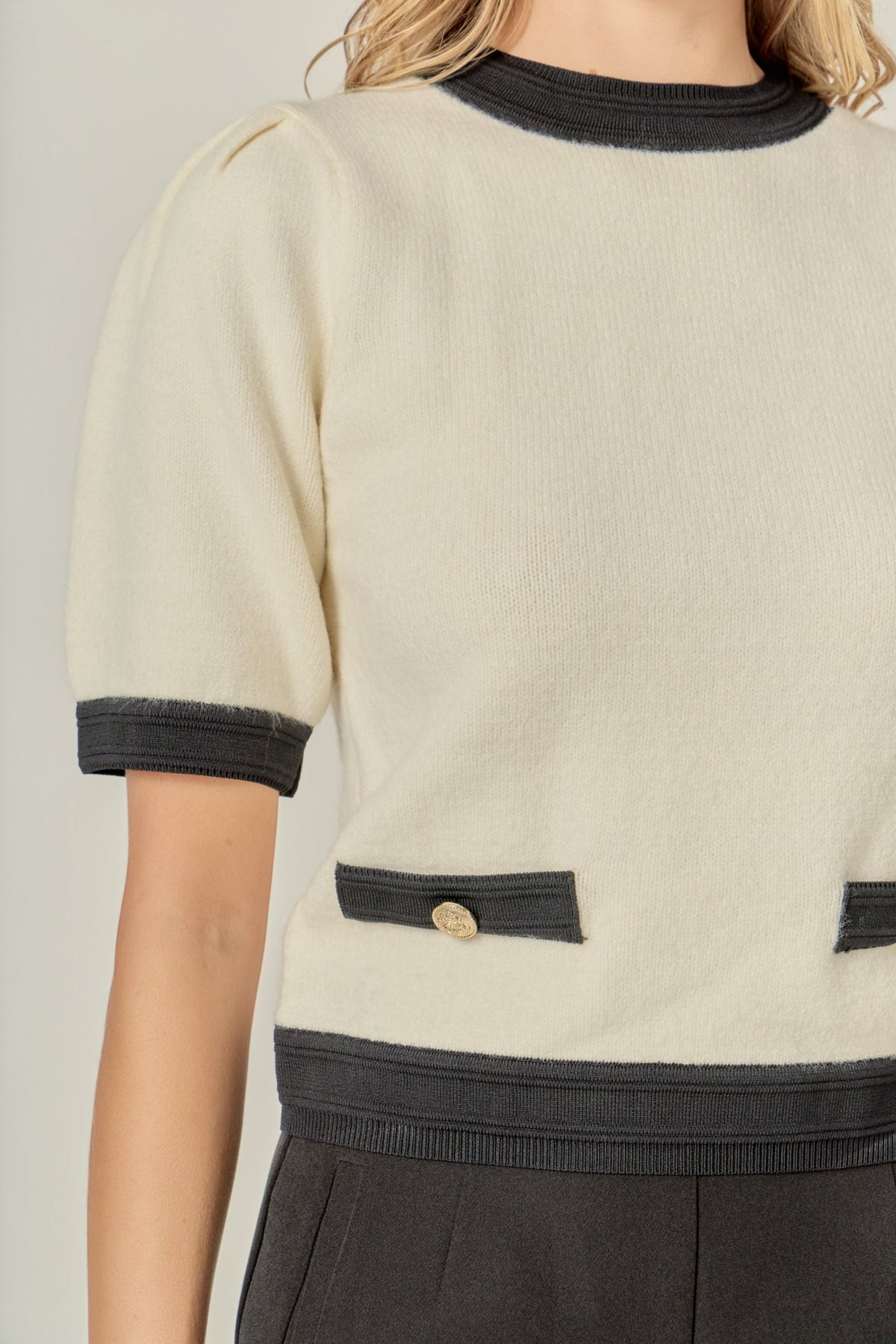ENGLISH FACTORY - Combo Puff Sleeves Knit - SWEATERS & KNITS available at Objectrare