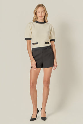 ENGLISH FACTORY - Combo Puff Sleeves Knit - SWEATERS & KNITS available at Objectrare